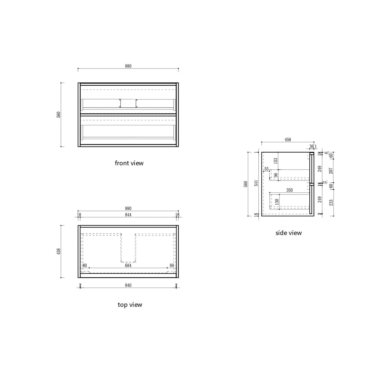 Venetta 900mm Harvest Oak Wall Hung Vanity - Fluted Framed drawing