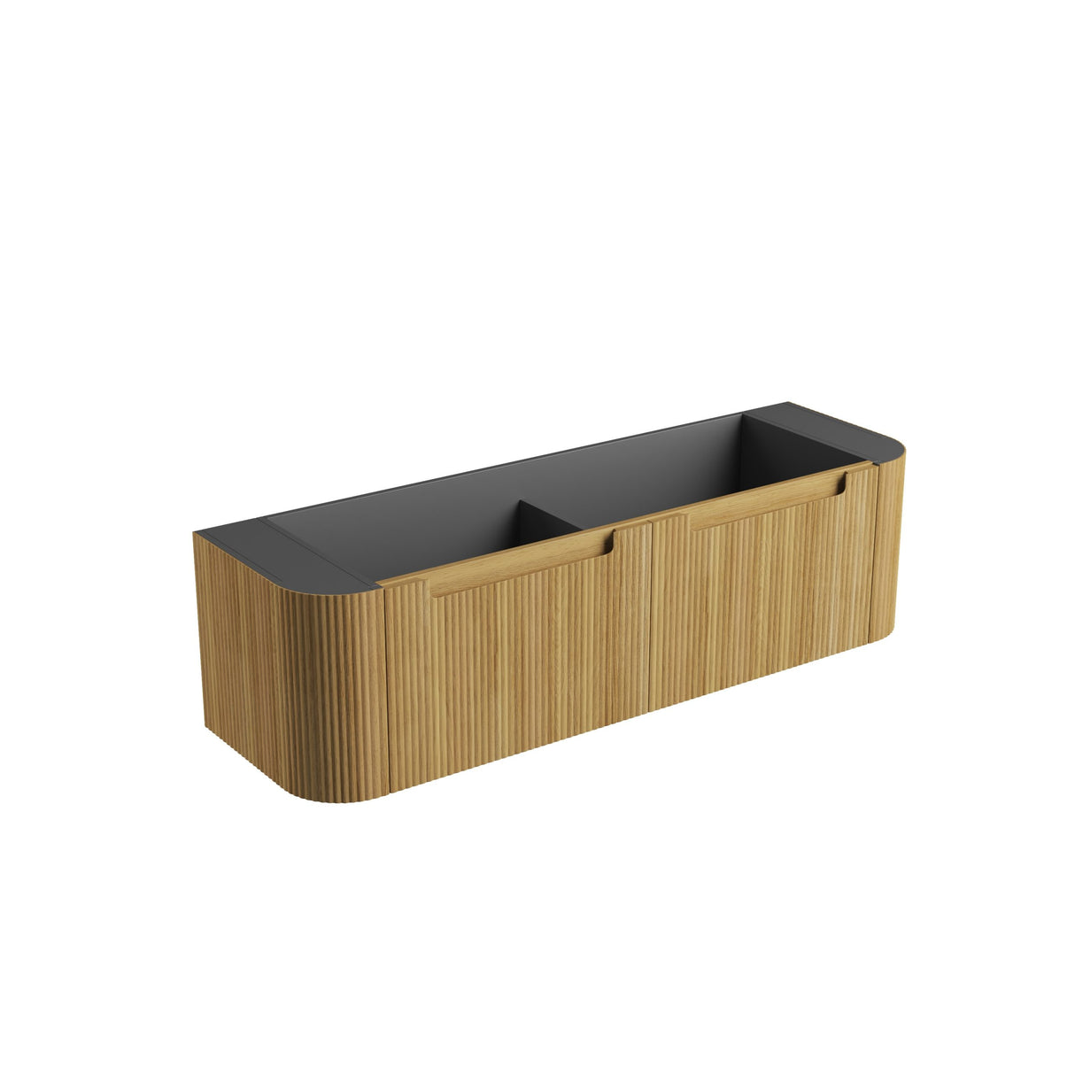 Rectangular planter with wooden texture and black top on a white background