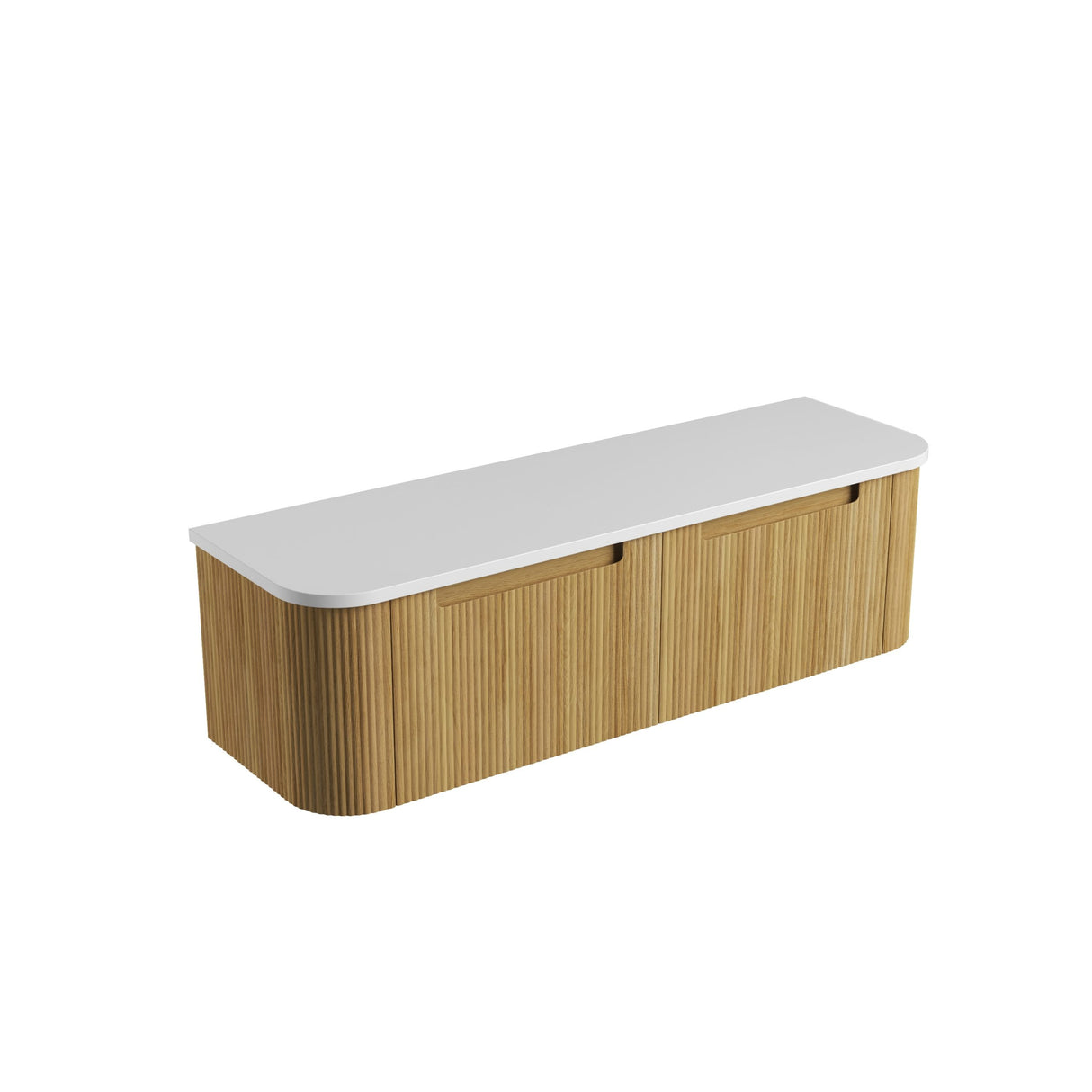 Wooden cabinet with white countertop on a white background