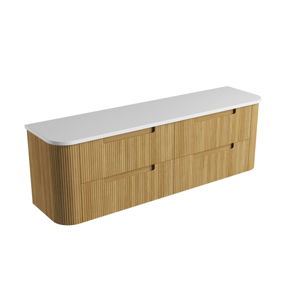 Wooden cabinet with white countertop on a white background