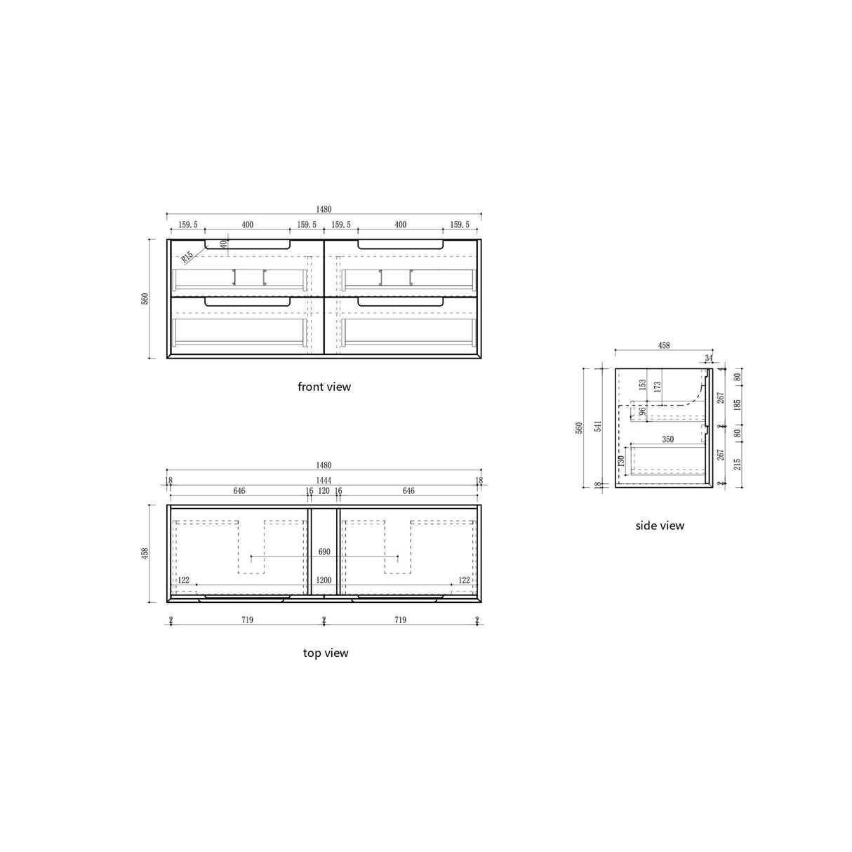 Voulari 1500mm Harvest Oak Wall Hung Vanity - Framed drawing