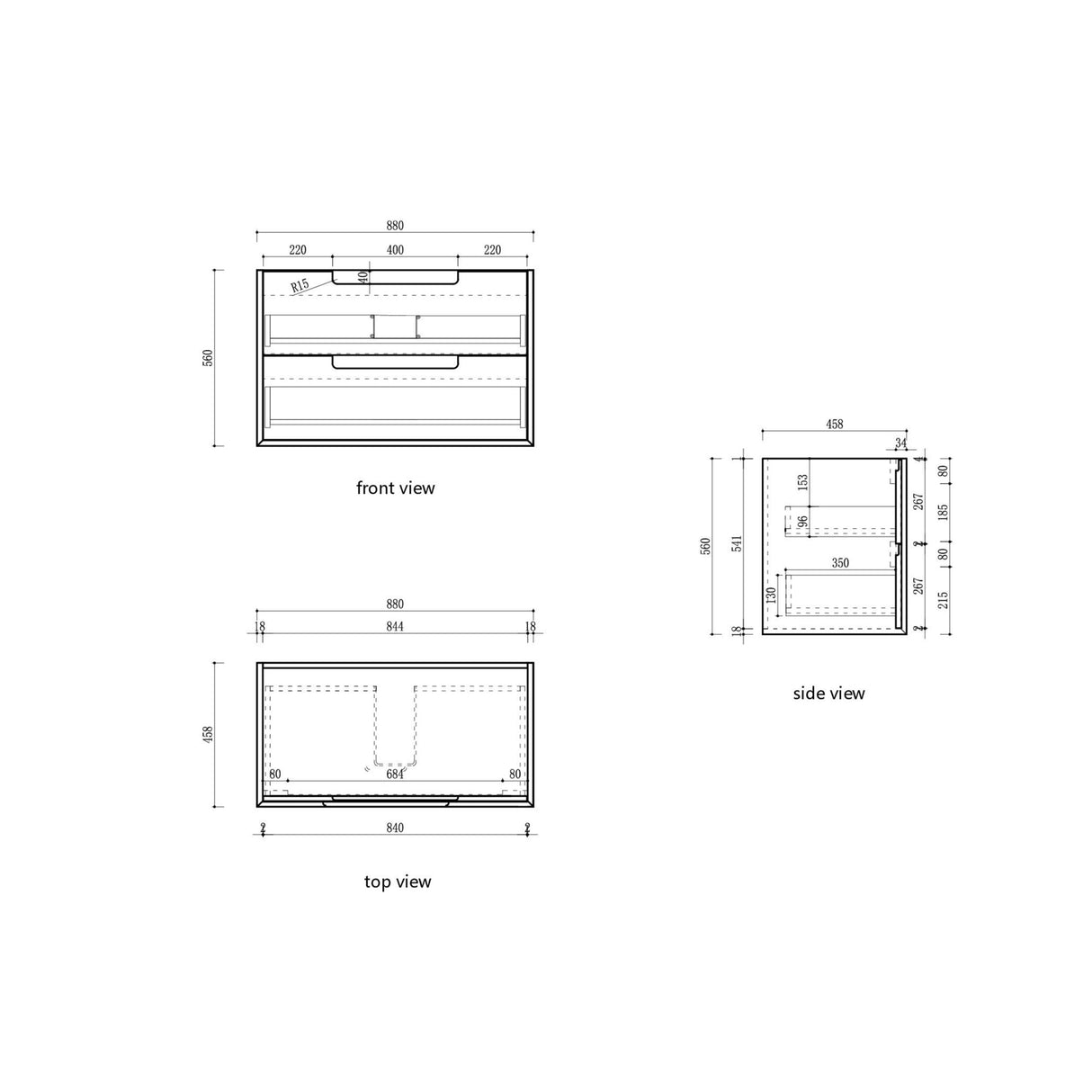 Voulari 900mm Harvest Oak Wall Hung Vanity - Framed drawing