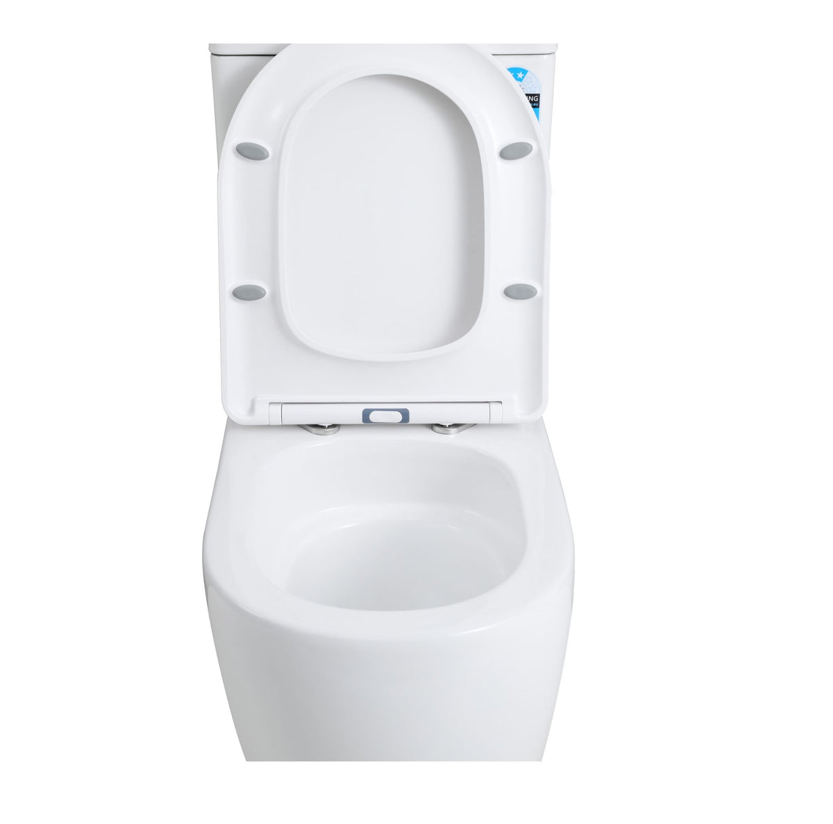 A white ceramic toilet with the seat and lid raised, shown against a plain white background.