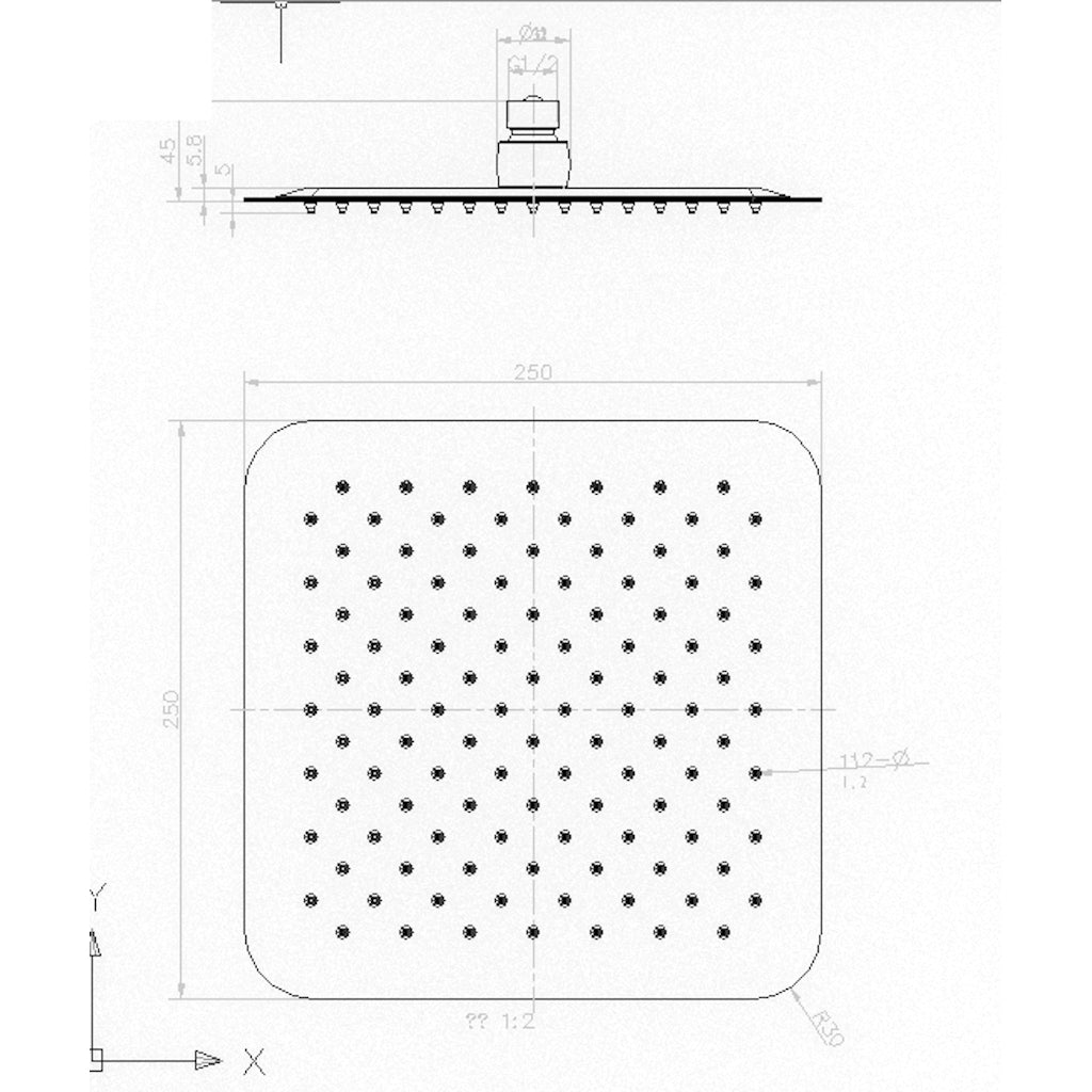 Shower Head (Stainless Steel Square - 250x250) drawing