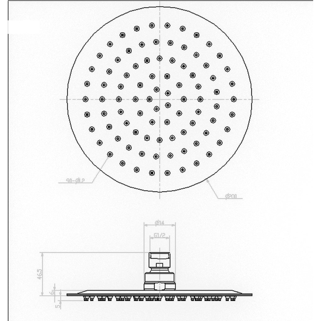 AVA Rain Shower Head in Stainless Steel Round with Dia.200 drawing specification