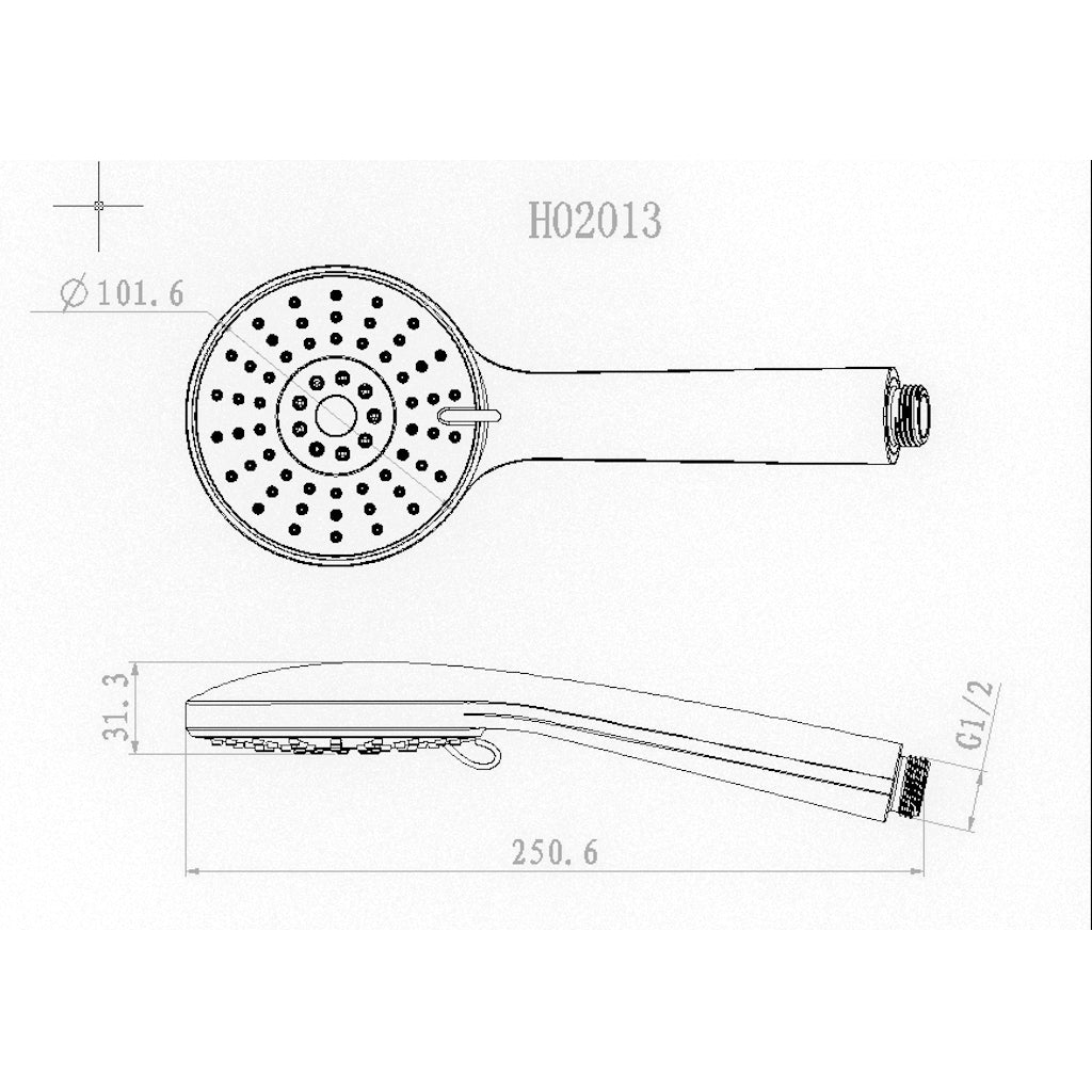 AVA Hand Shower Head in Classic Round specific drawing