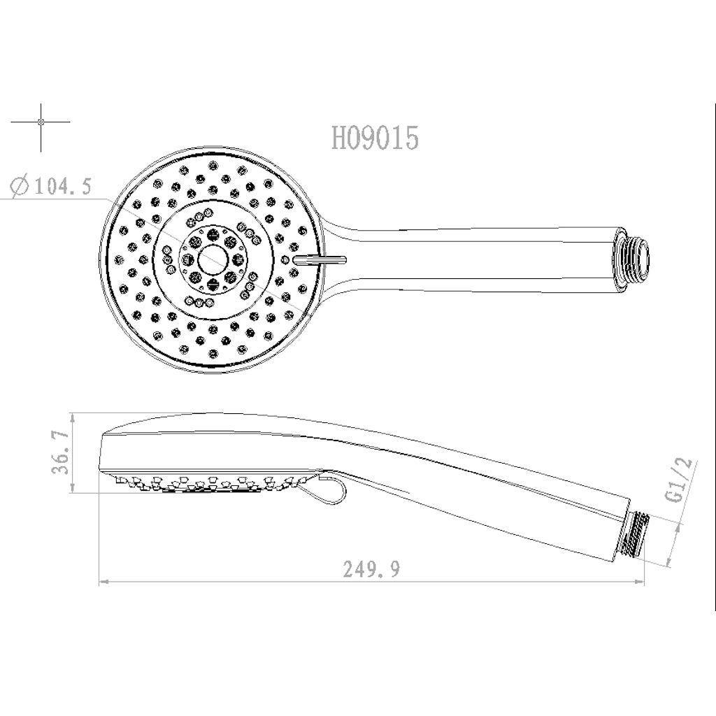 AVA Hand Shower Head in Classic Round with 5 functions specific drawing