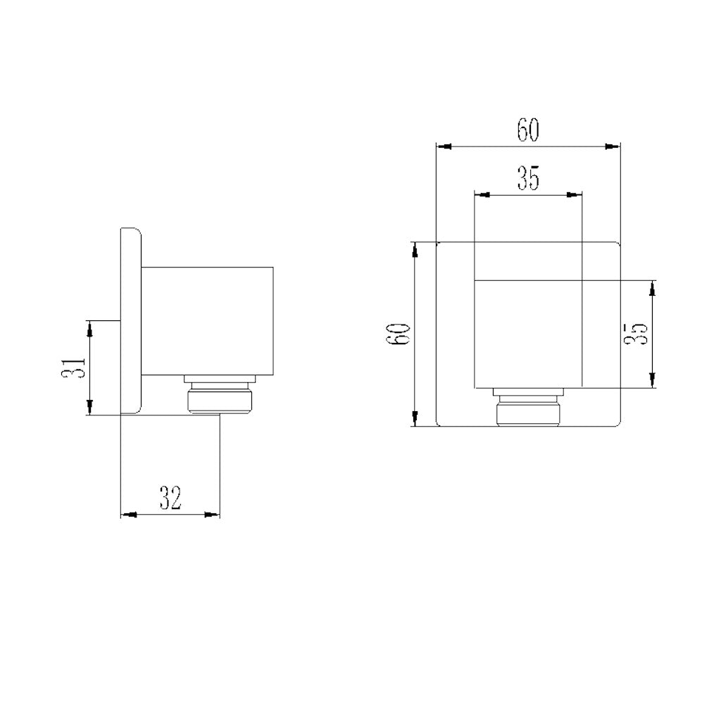 AVA Shower Outlet in Square Chrome drawing specification