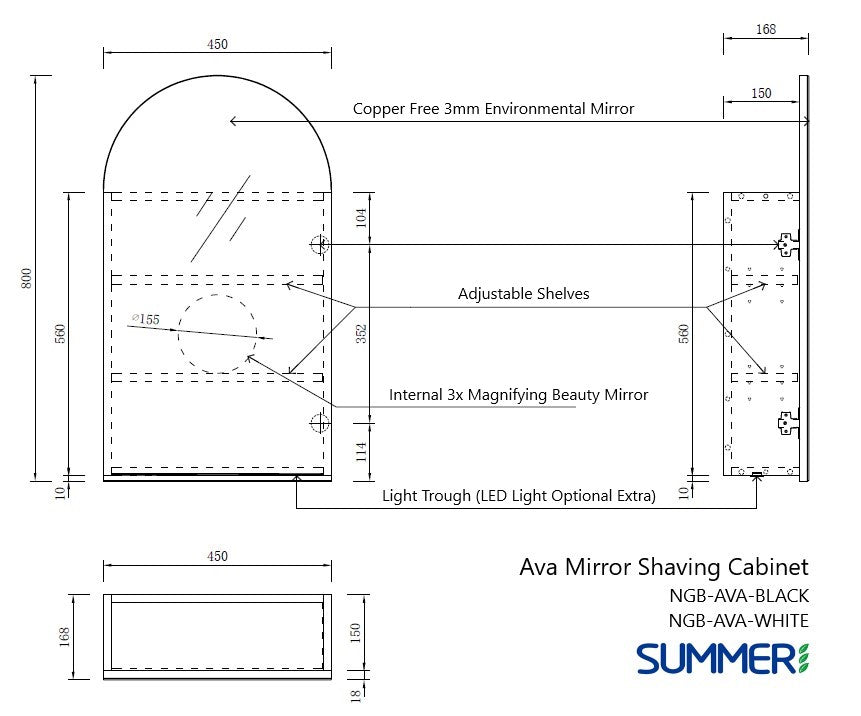 ava mirror shaving cabinet drawing specification details