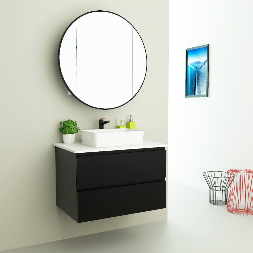 bathroom with installed mirror and Mirage Vanity 750mm - Black