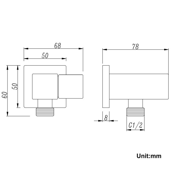Esperia Square Shower Holder Wall Connector & Hose drawing details