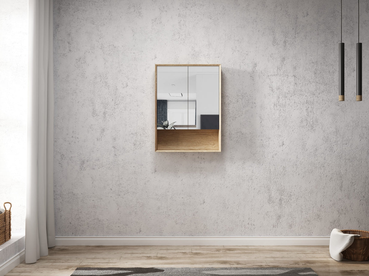 Wall with Byron Shaving Cabinet 600mm - Wood Grain Oak