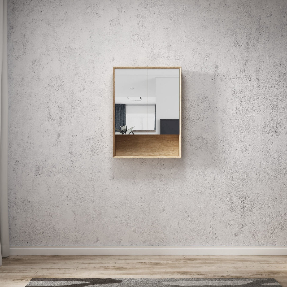 Wall with Byron Shaving Cabinet 600mm - Wood Grain Oak
