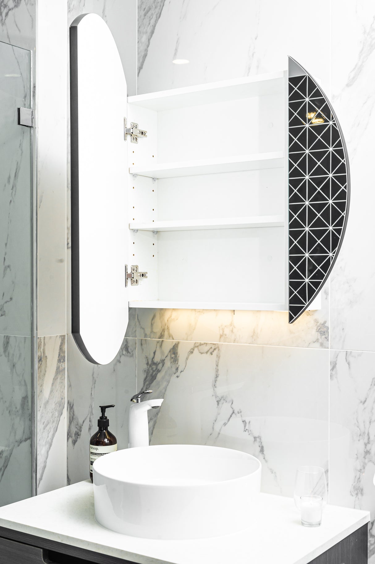 Open Mirage Round Mirror Shaving Cabinet 600mm - Frameless