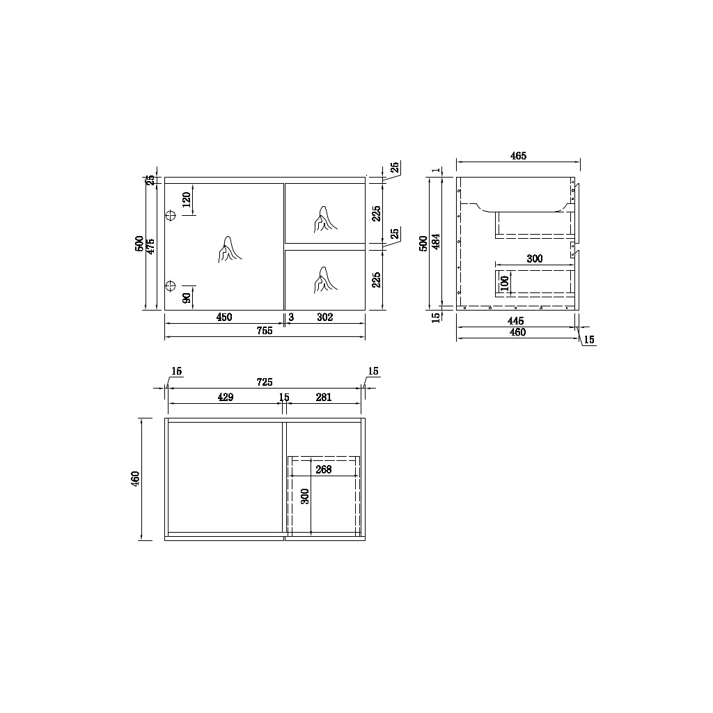 Expression Vanity 750mm - Wood drawing details
