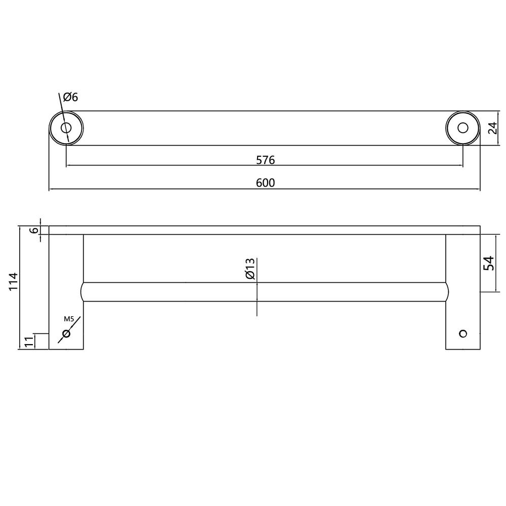 Esperia Double Towel Rail 600mm drawing details