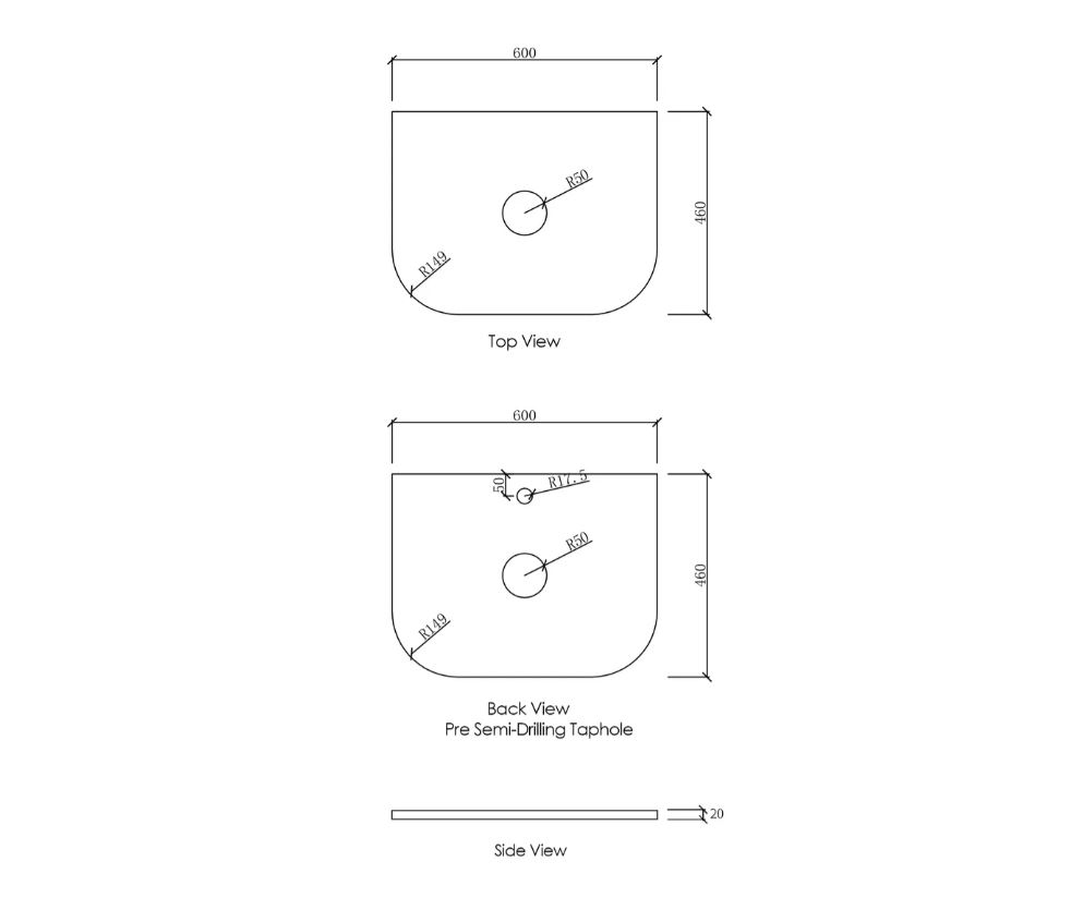 Bondi Wall Hung Fluted Vanity Curve 600mm - Woodland Oak drawing 1