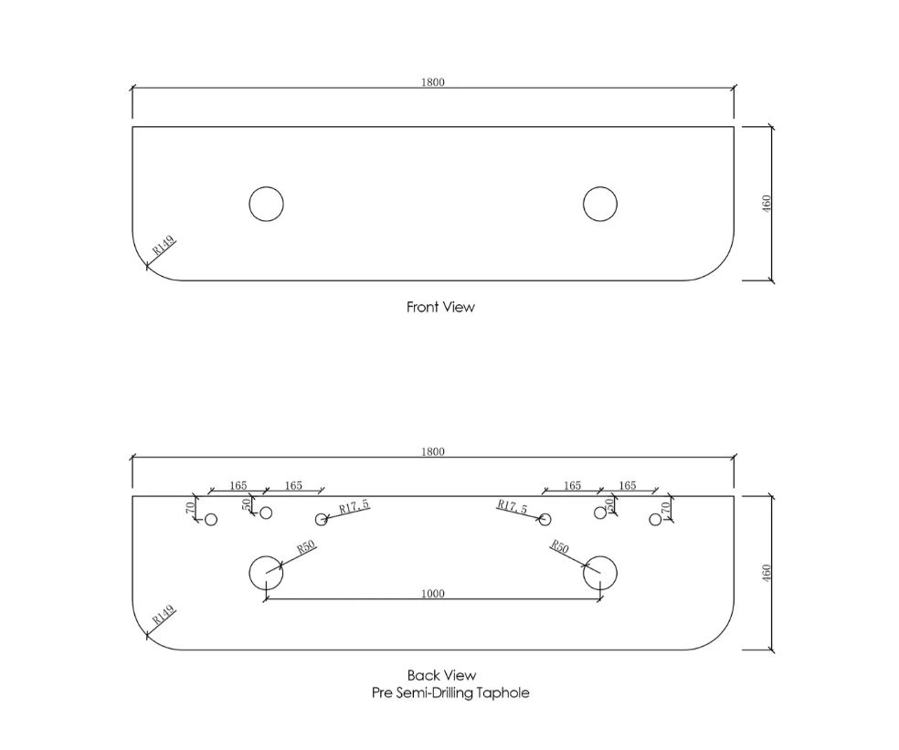 Bondi Wall Hung Vanity Curve 1800mm – Black Oak taphole
