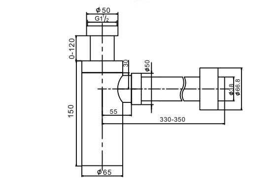 Bottle Trap 40mm Brushed Brass drawing details