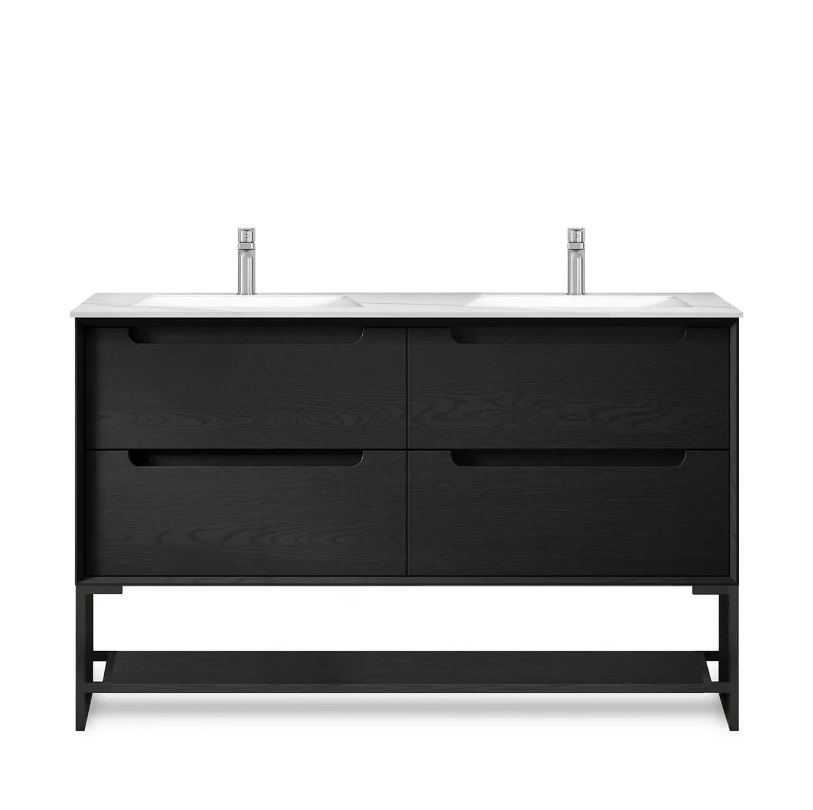 Free standing Byron Double Bowl Vanity 1200mm - Black Oak