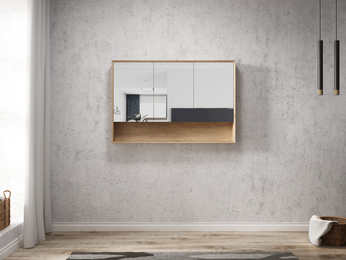 Wall with mounted Byron Shaving Cabinet 1200mm - Wood Grain Oak