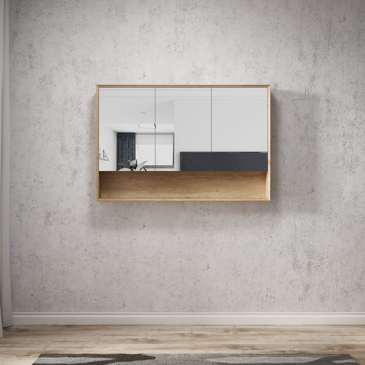 Wall with mounted Byron Shaving Cabinet 1200mm - Wood Grain Oak