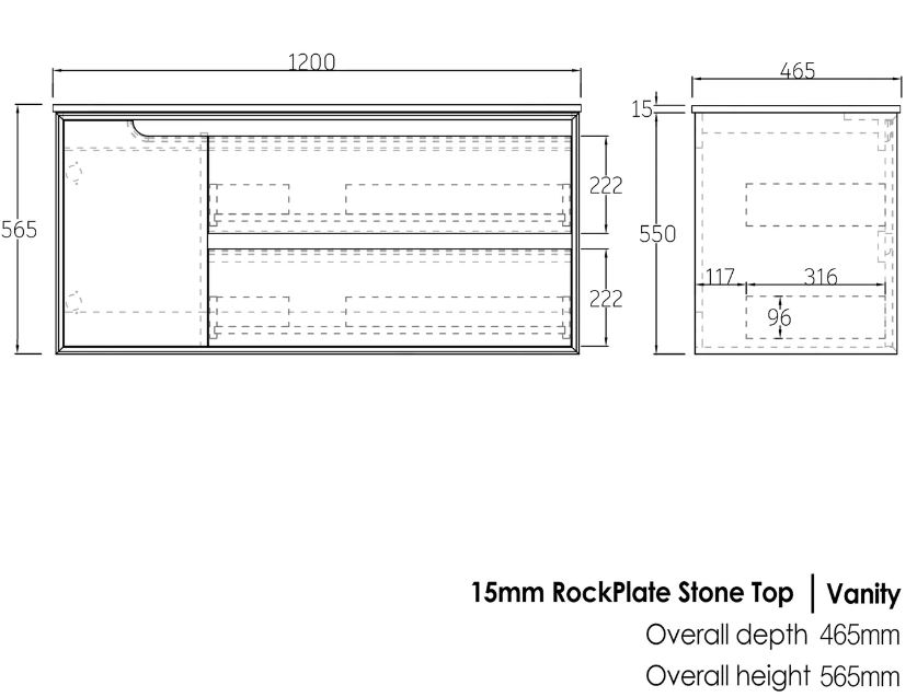 Byron Vanity 1200mm - Black Oak drawing