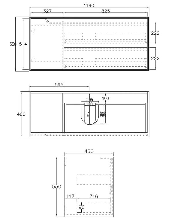 Byron Vanity 1200mm - Wood Grain Oak drawing