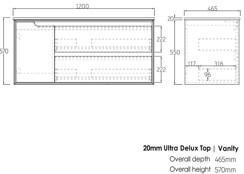 Byron Vanity 1200mm - Wood Grain Oak drawing