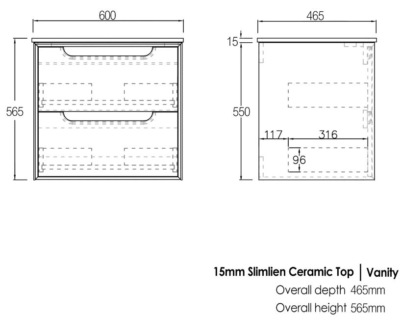 Byron Vanity 600mm - Black Oak drawing
