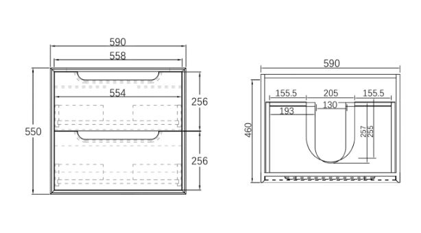 Byron Vanity 600mm - Black Oak drawing