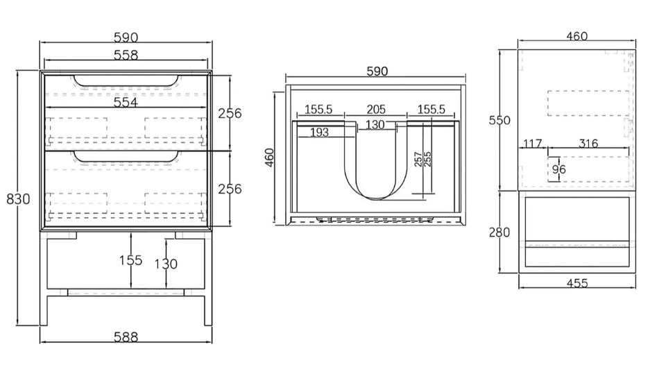 Byron Vanity 600mm - Wood Grain Oak drawing