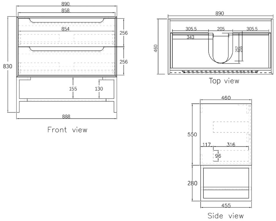 Byron Vanity 900mm - Black Oak drawing