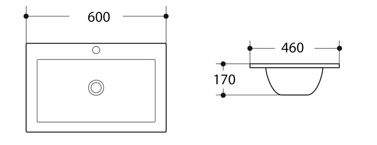 Ceramic Basin Insert - 600mm drawing