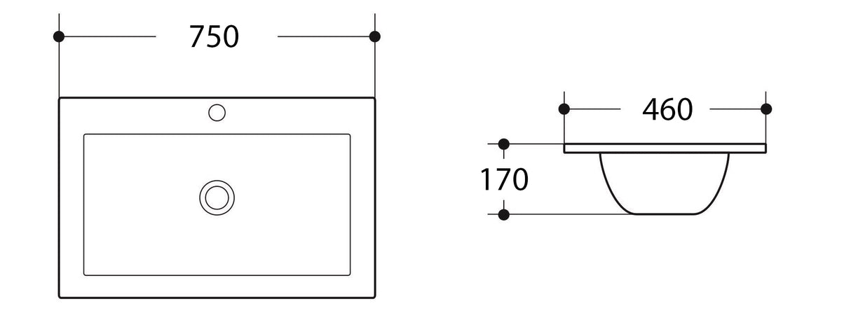 Ceramic Basin Insert - 750mm drawing