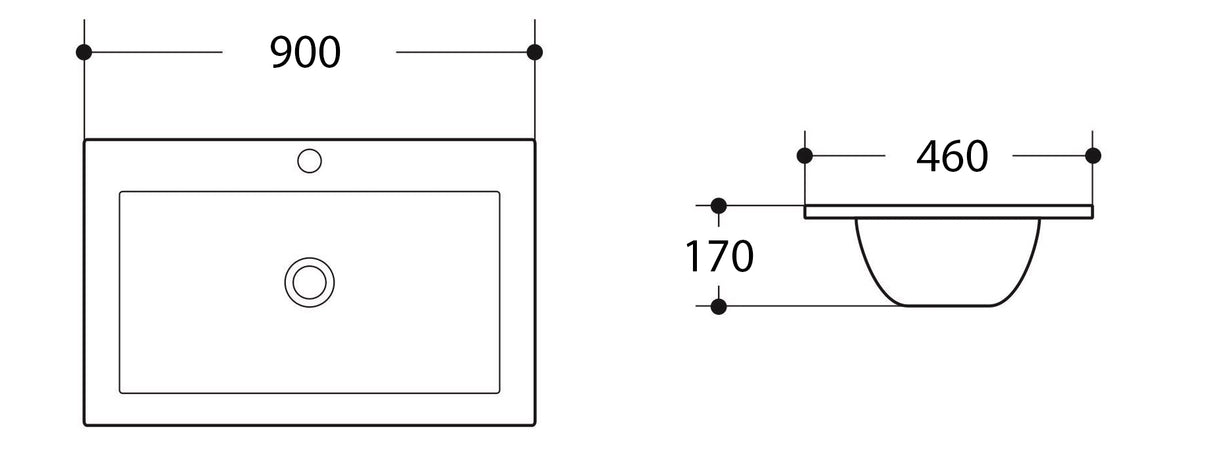Ceramic Basin Insert - 900mm drawing