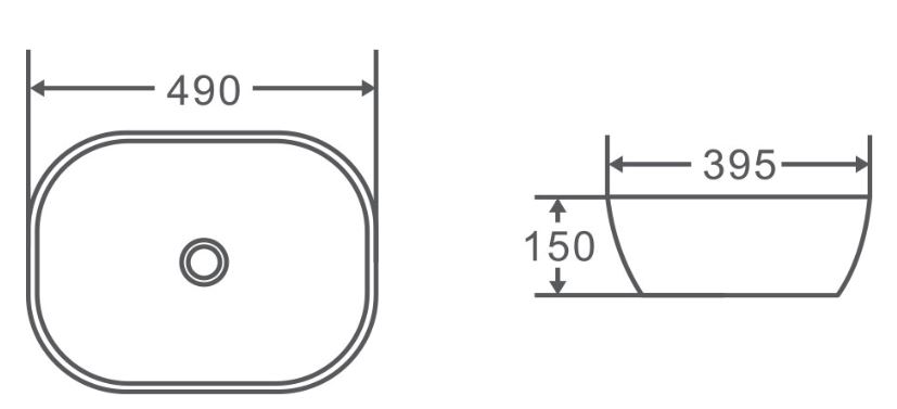 Chur Counter Top Basin 490mm drawing details