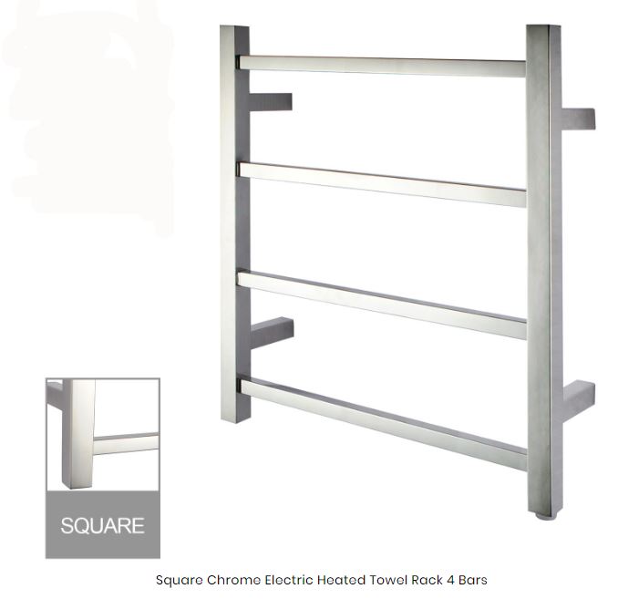 Square chrome heated towel rack 4 bars