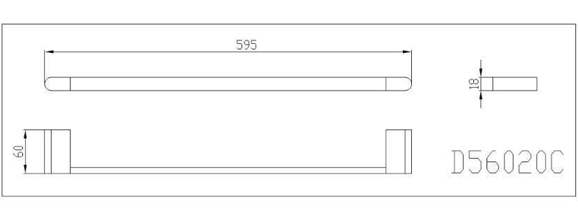 AVA Single Towel Rail 600mm drawing specification