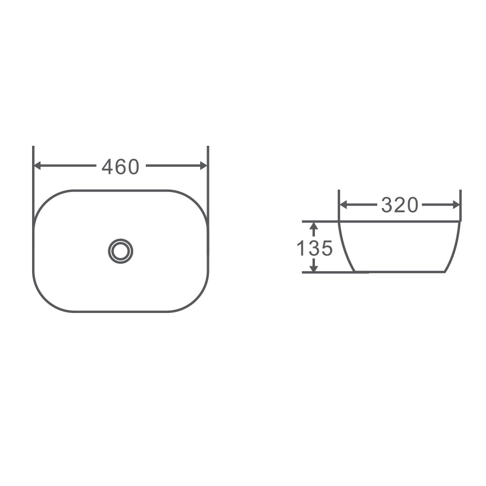 Evea Counter Top Basin Rect-Oval 460mm - White drawing details
