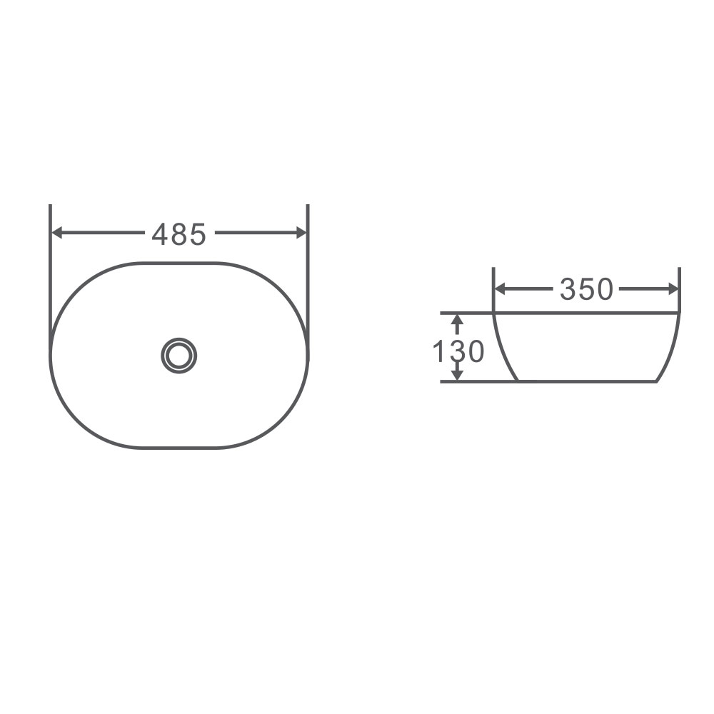 Evea Counter Top Basin Oval 485mm - White drawing details