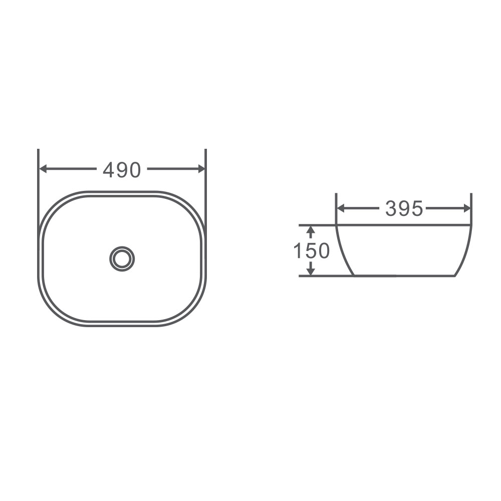 Evea Counter Top Basin Rect-Oval 490mm - White drawing details