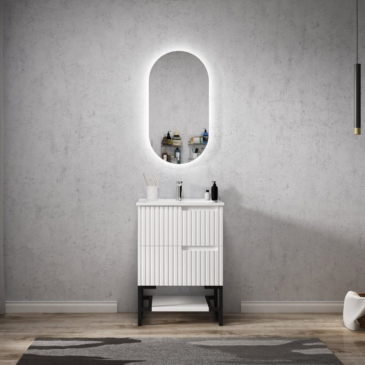 Bathroom mirror and free standing Noosa Vanity 600mm - Matte White