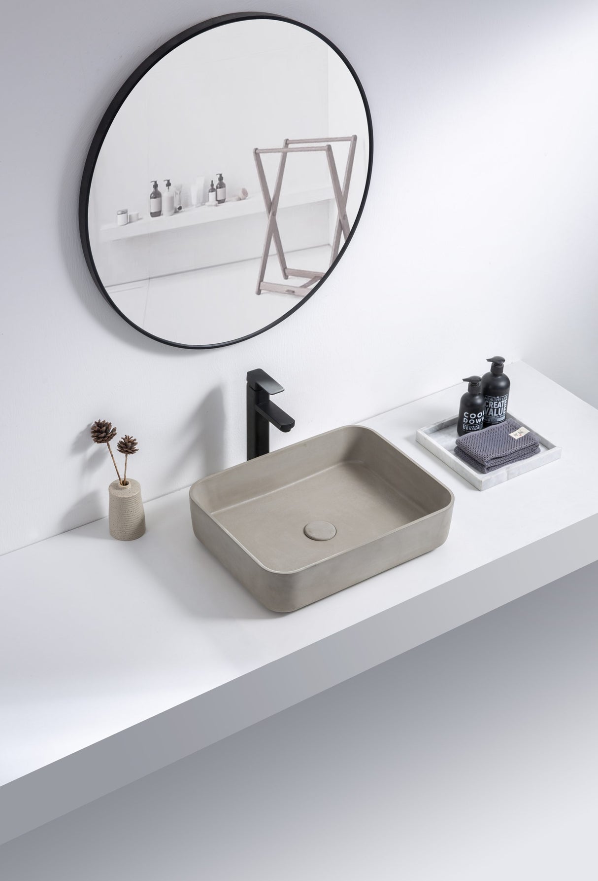 bathroom with HARPER Rectangle Concrete Basin - Concrete