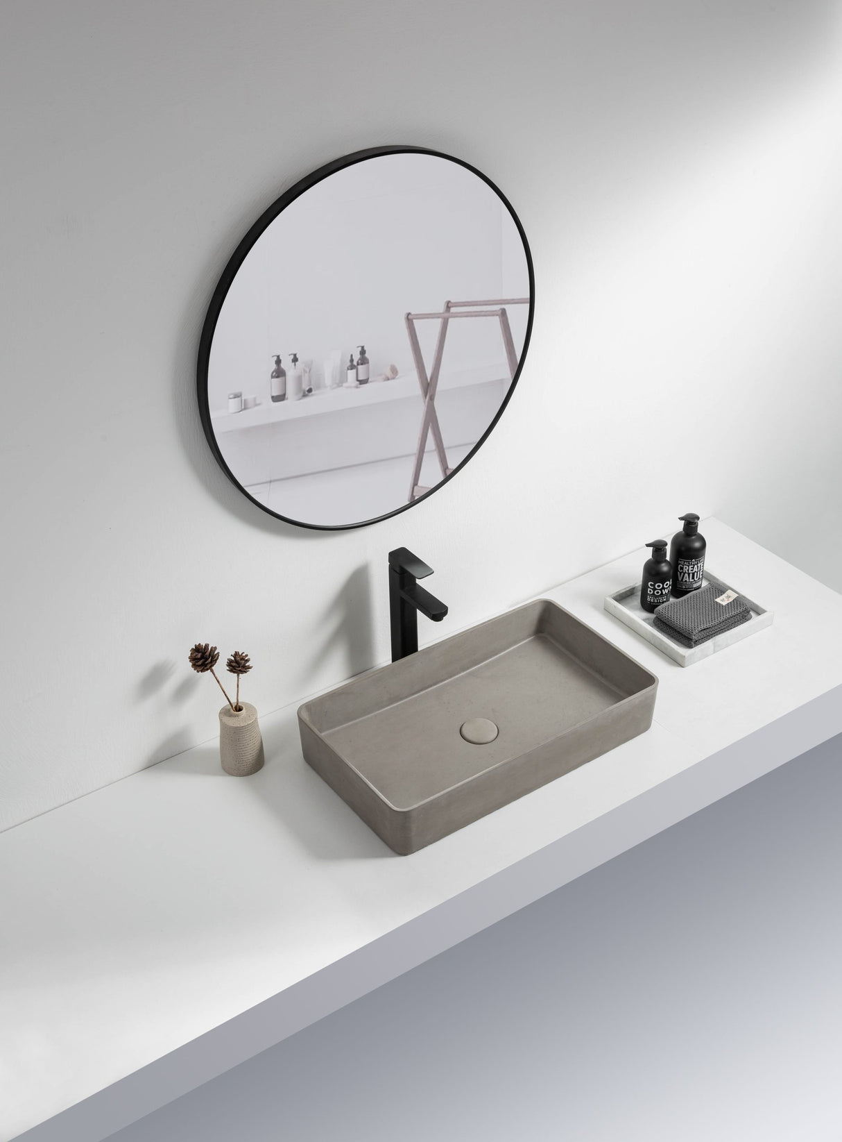 Barhroom with HARPER Long Rectangle Concrete Basin - Concrete