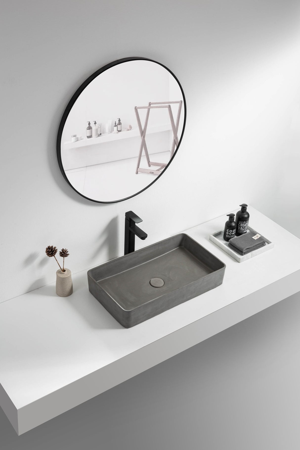 Bathroom with HARPER Long Rectangle Concrete Basin - Matte Grey
