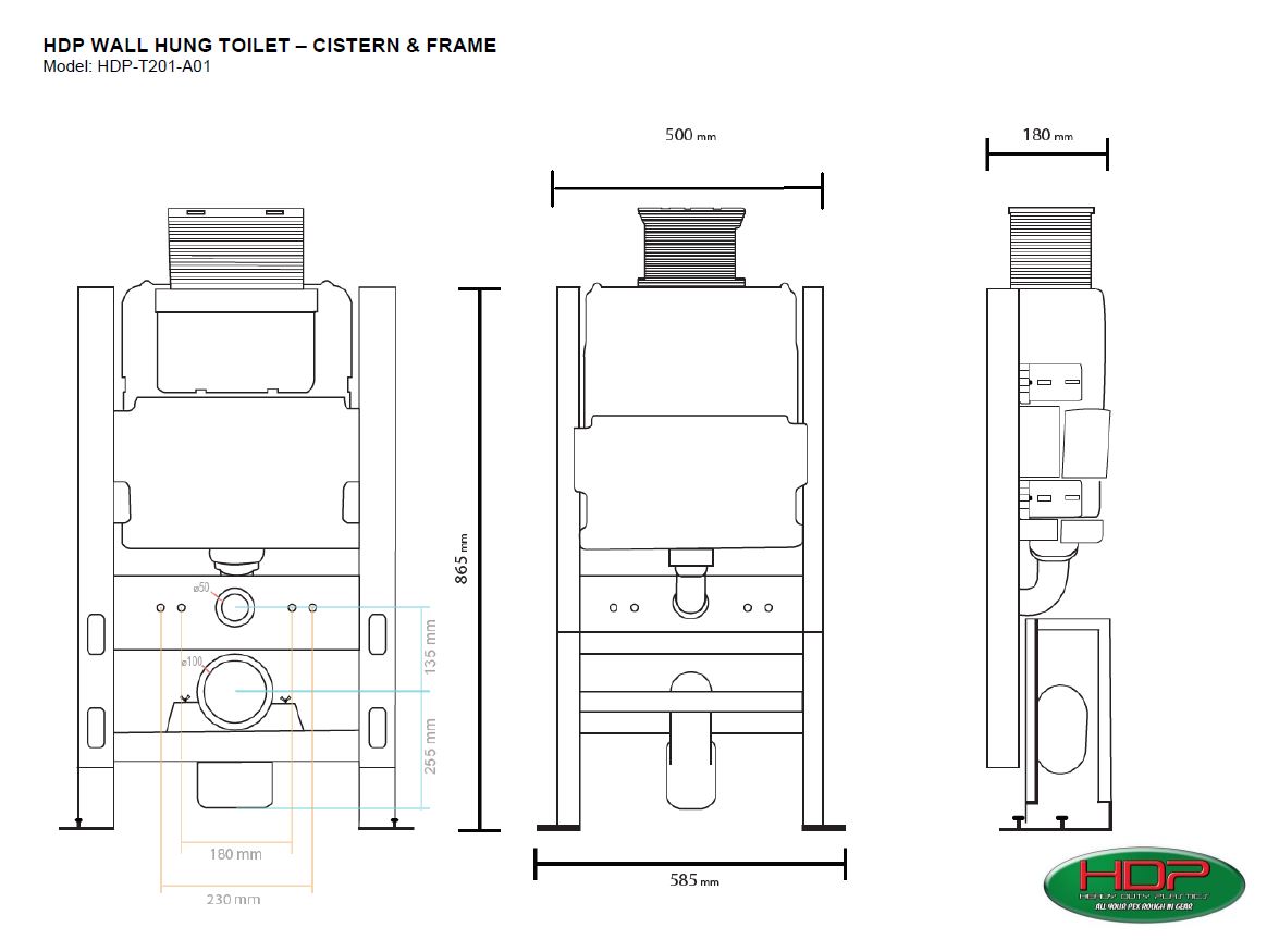 HDP Wall Hung Cistern & Frame drawing details