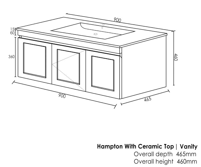 Hampton MKII Vanity 900mm - Matte White drawing