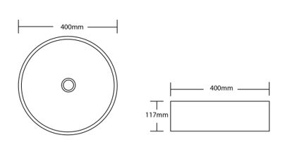 Zen Stainless Steel Counter Top Basin Round - 400mm Copper drawing details