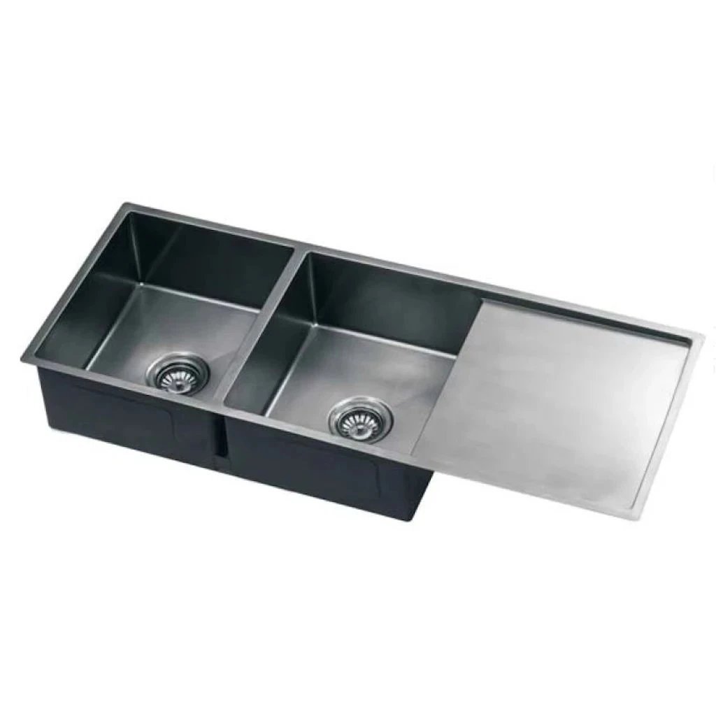 Zen Hand Made Double Kitchen Sink with Drainer - Gunmetal Over/Undermount